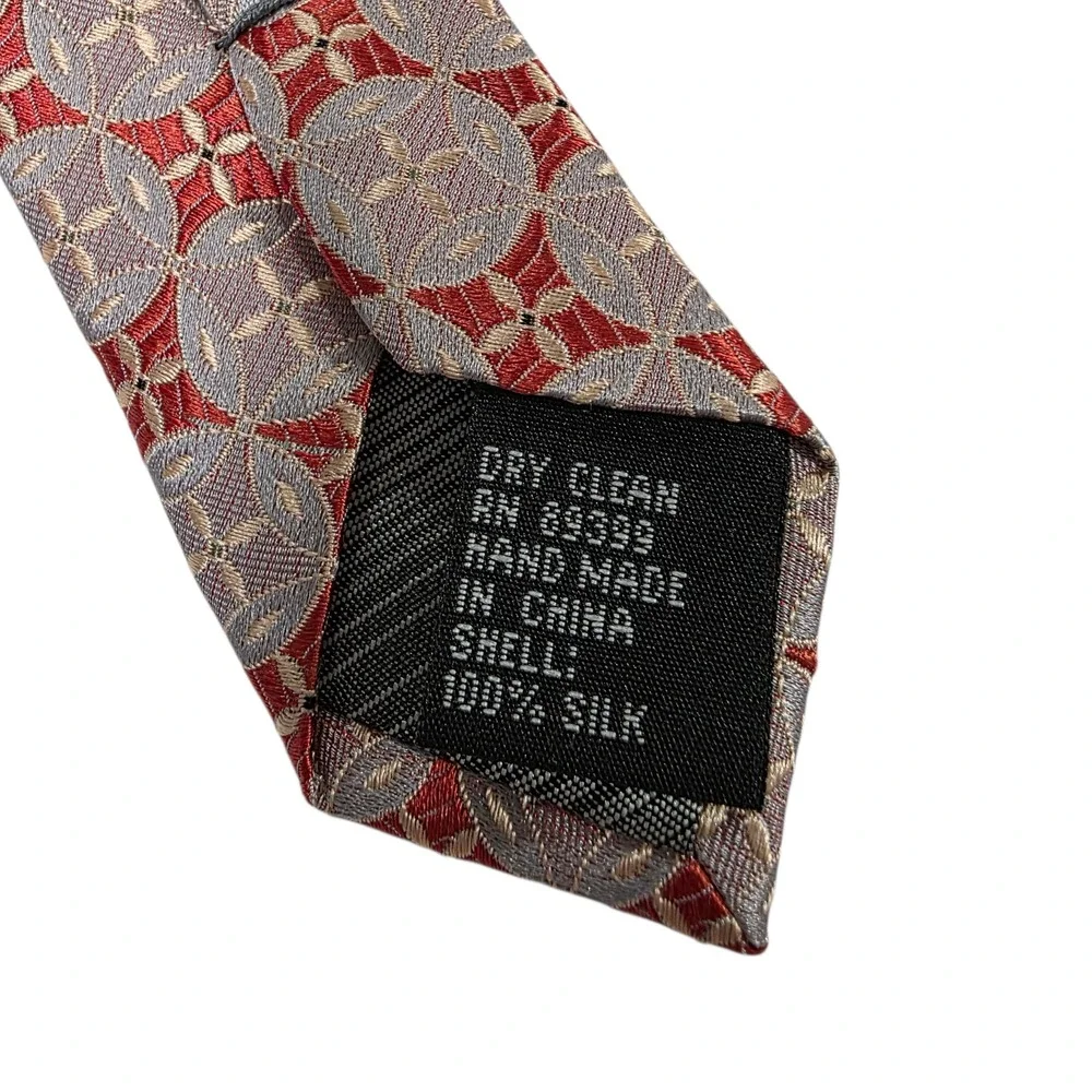 Jhane Barnes Mens Tie Necktie Luxury Gray‎ Orange Geometric Silk Executive Lined